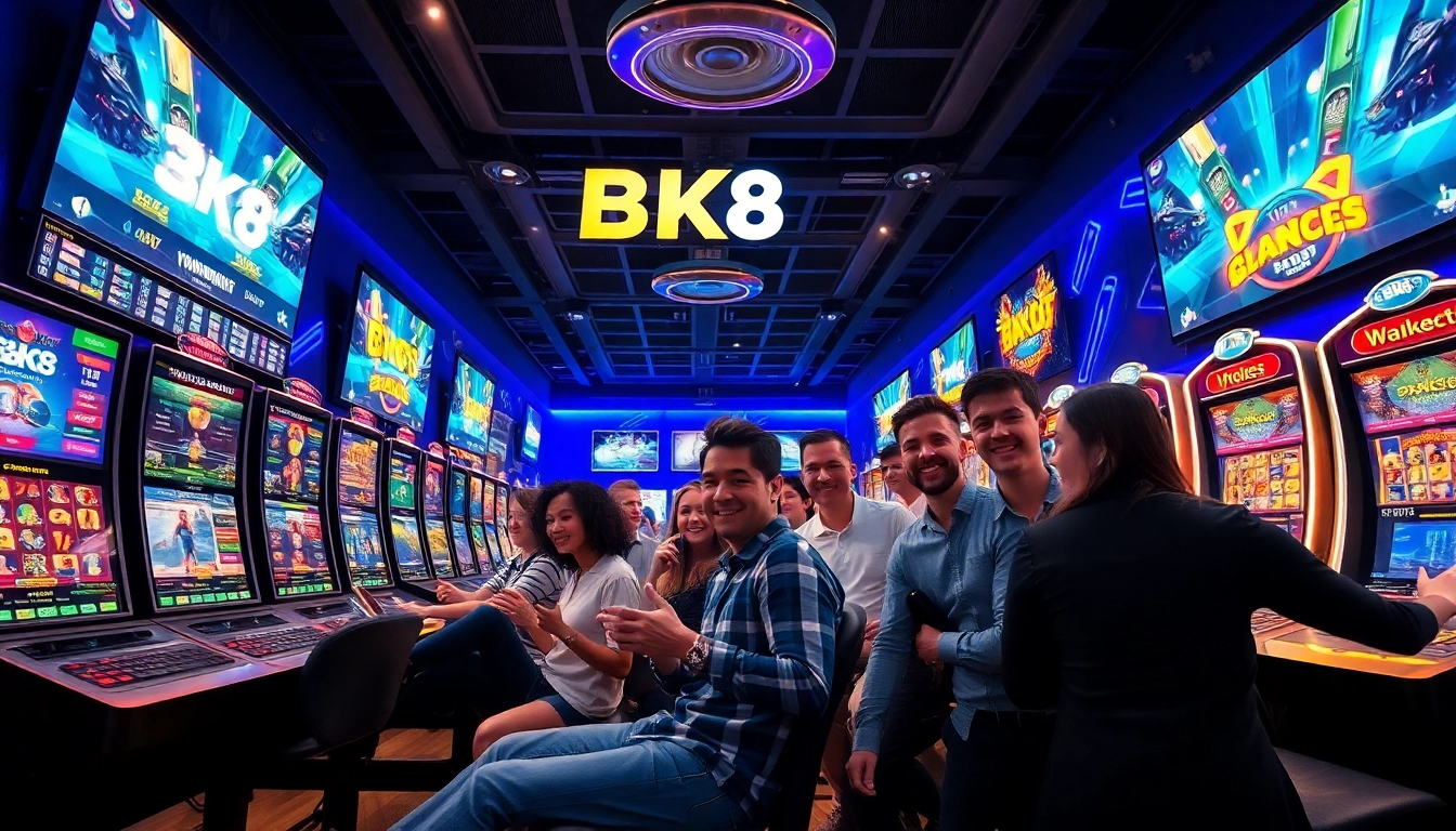 Immersive gaming scene at bk860s.com showcasing diverse players enjoying sports betting and casino games.