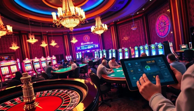 Experience the thrill of betting at dom88.us.com with dynamic casino gaming featuring poker tables and slot machines.