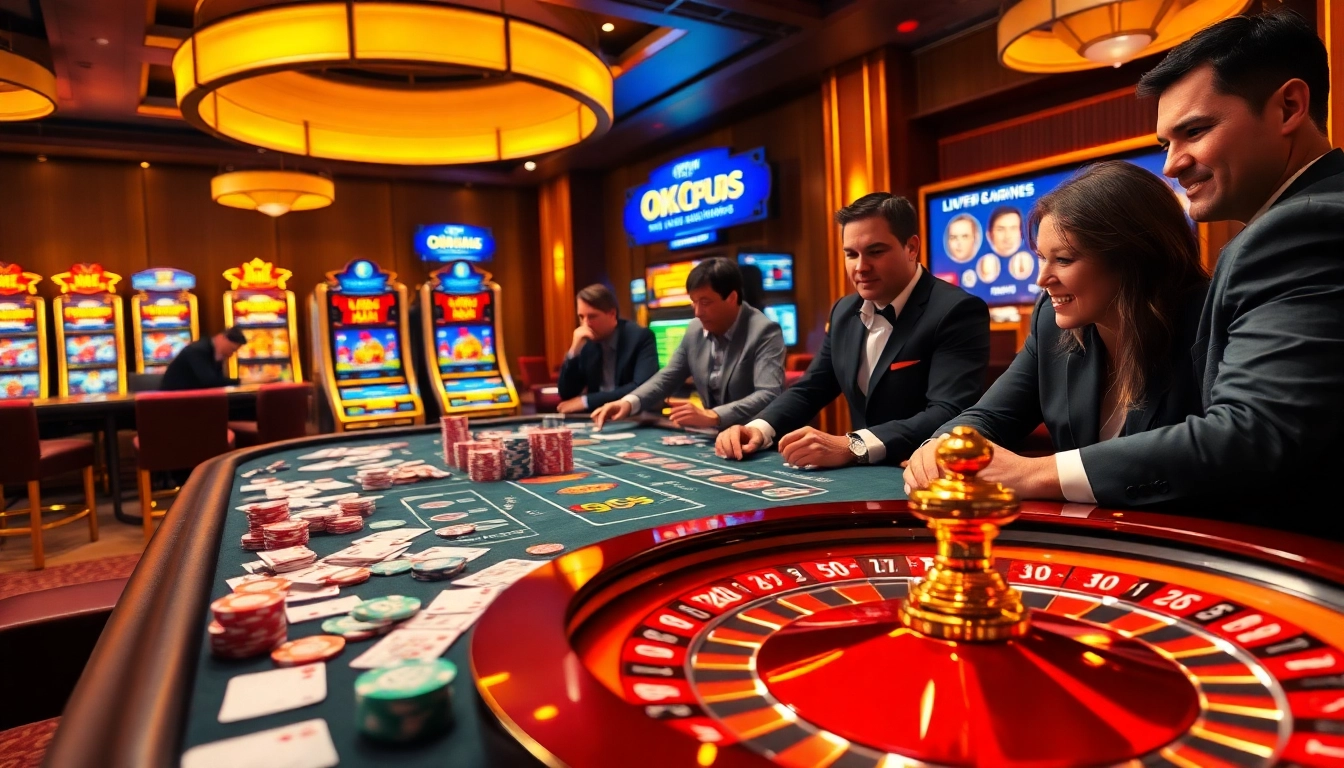 Exciting gameplay at okfun casino with vibrant slot machines and intense player engagement.