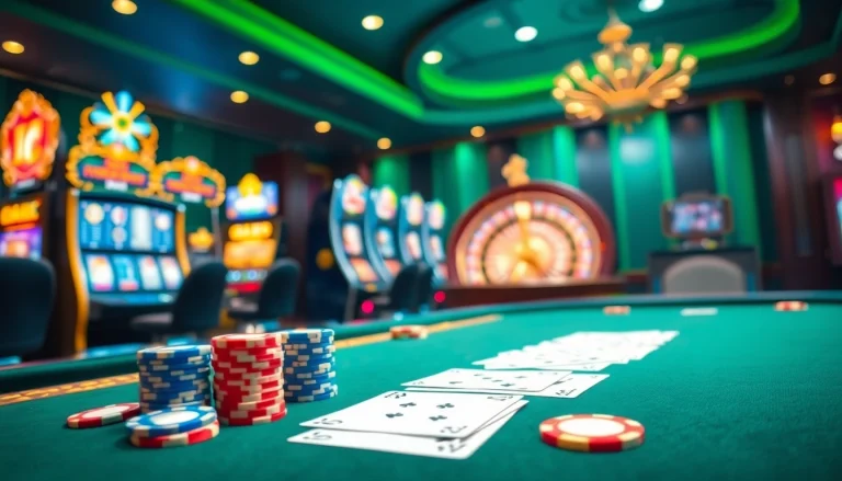 Experience NK88S with thrilling casino games and vibrant poker tables under soft lighting.