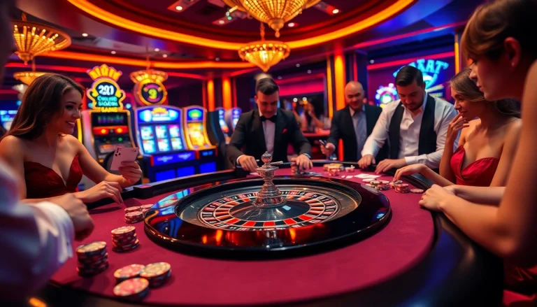 Experience high-stakes gaming at 69vn.gb.net with vibrant casino tables and excited players.