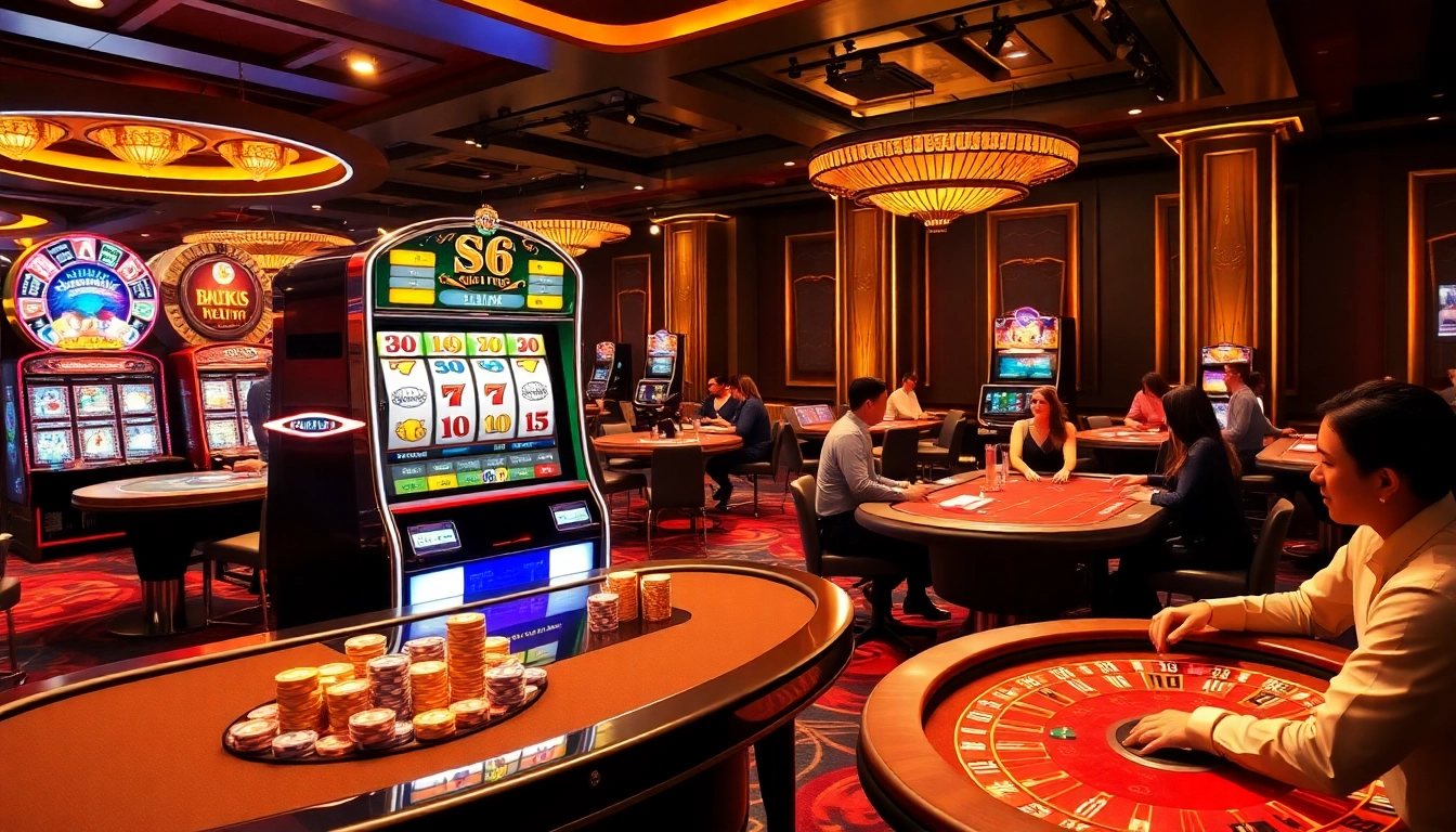 S8-themed slot machine in a vibrant casino, showcasing excitement and luxury.