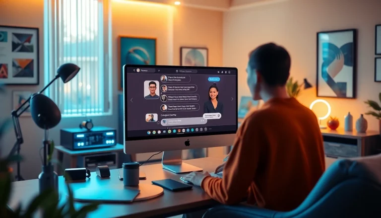 Engaging with an innovative nsfw chat bot in a stylish home office setting.