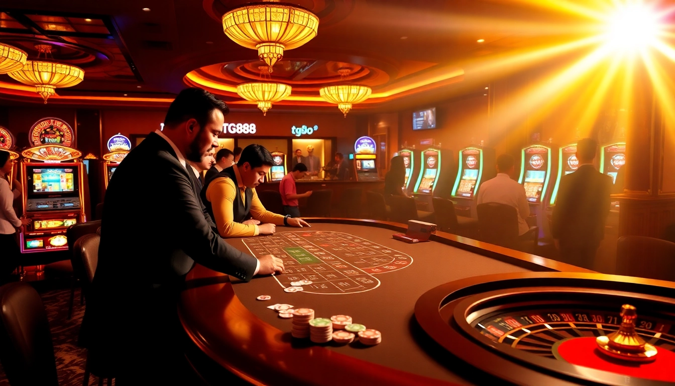 Experience high-stakes gaming at tg88 with vibrant casino tables and professional dealers.