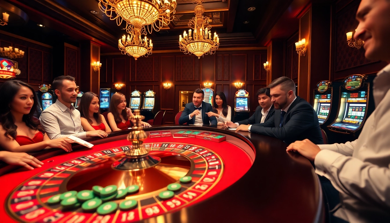 Experience excitement at SAY88 with a vibrant casino scene featuring roulette and lively players.