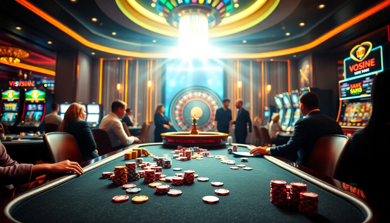 Experience the thrill of VSWIN at a vibrant poker table with high-stakes betting action.