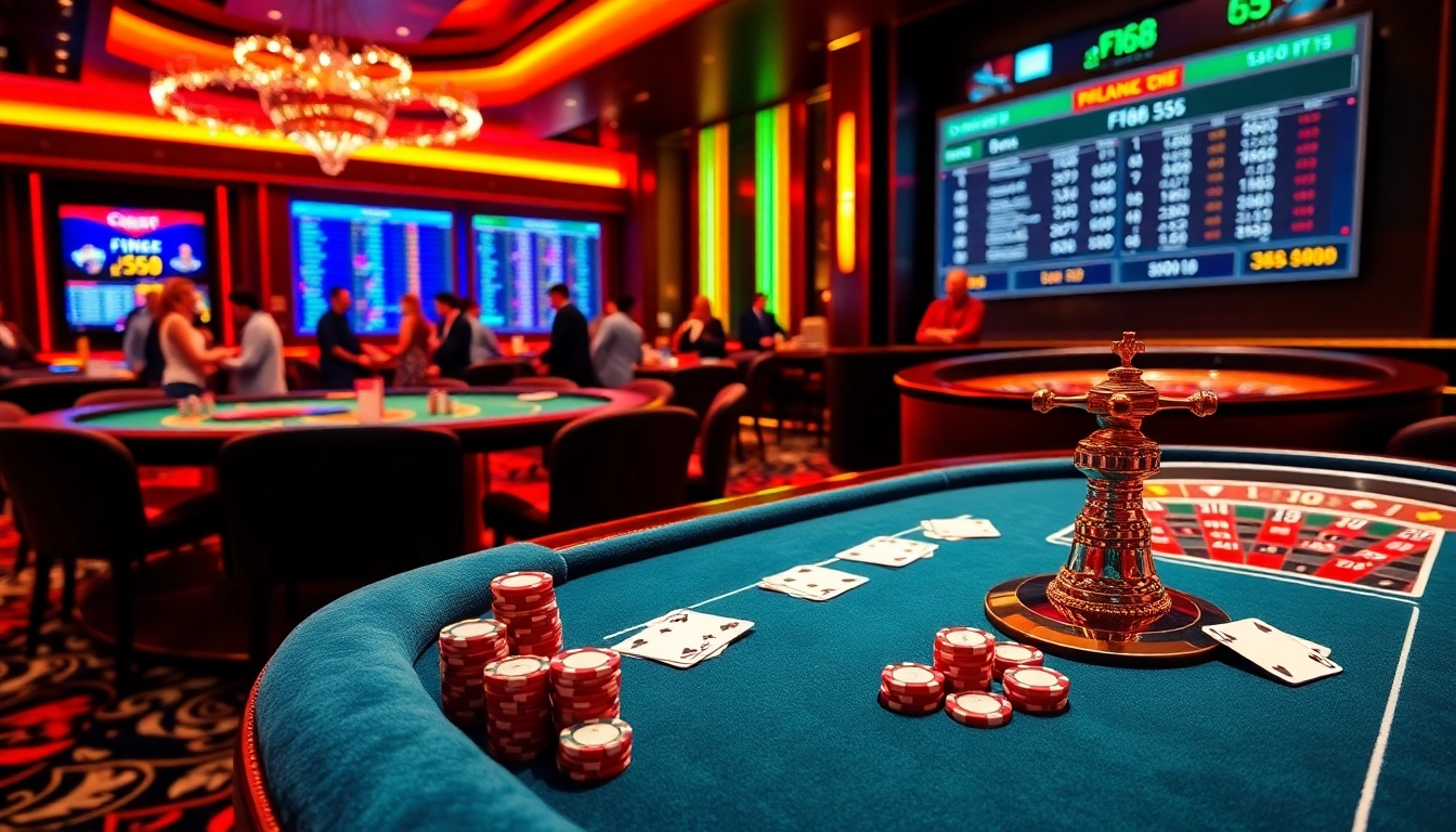 Experience high-stakes betting with F168 55 in a luxurious casino atmosphere filled with excitement.