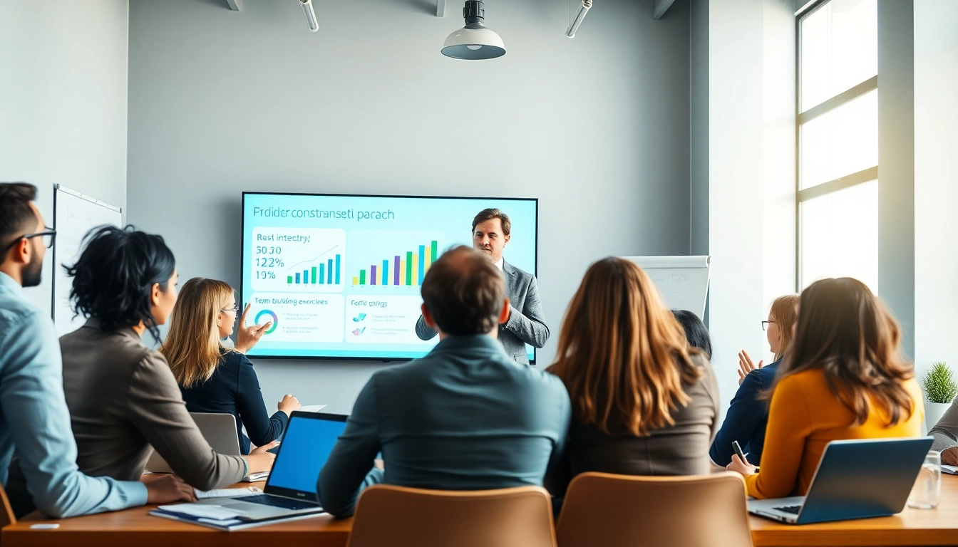 A corporate coach facilitating a workshop, showcasing expert strategies for team growth and collaboration.