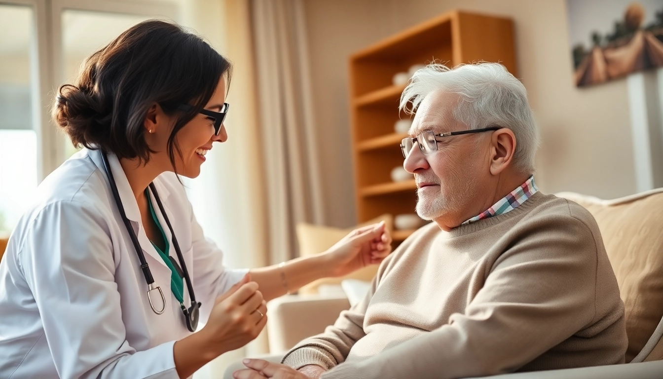 Experience at home health care with a caregiver supporting an elderly client in a cozy setting.