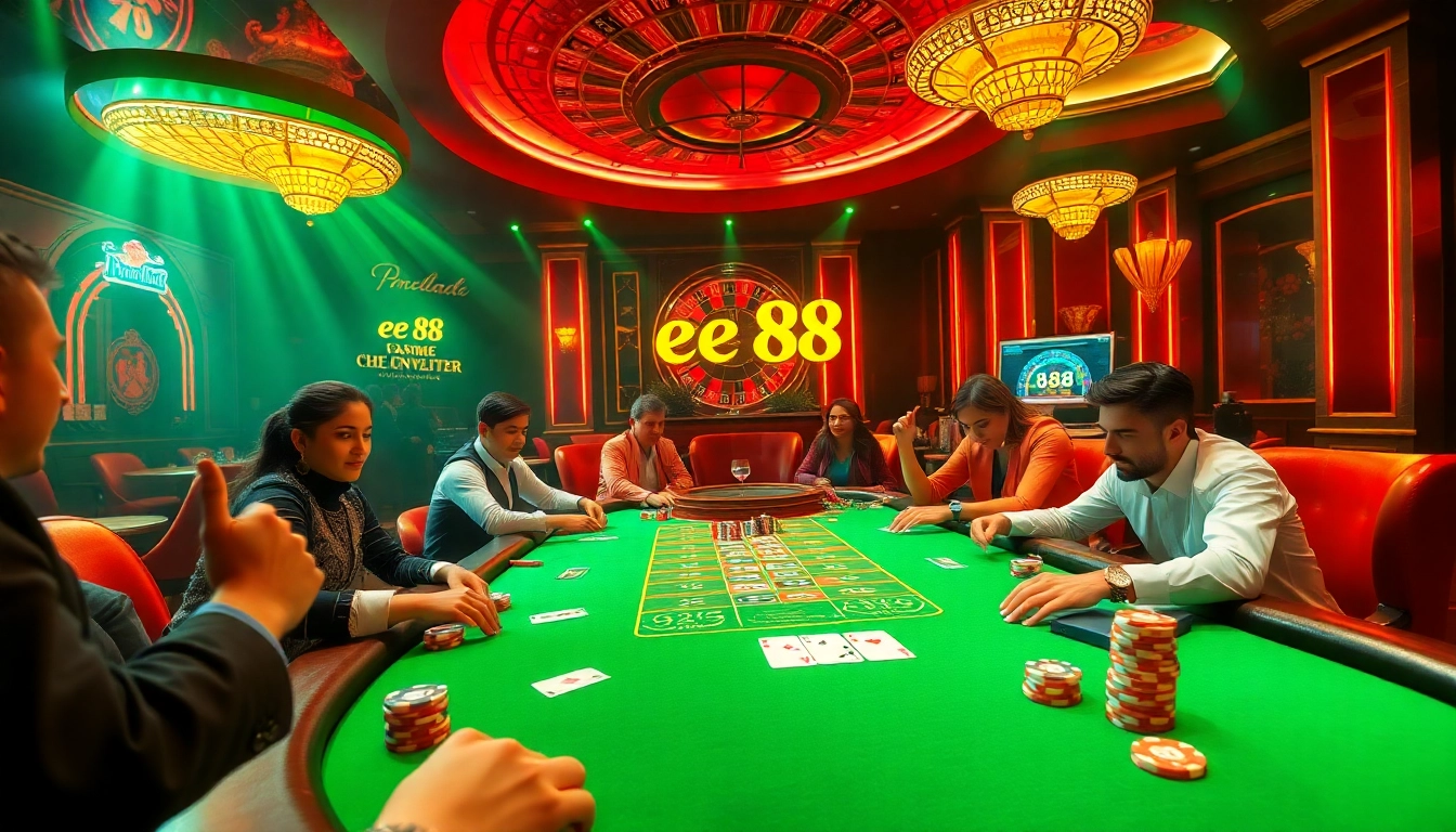 Engage in high-stakes play at an elegant casino table featuring ee 88 elements and vibrant decor.
