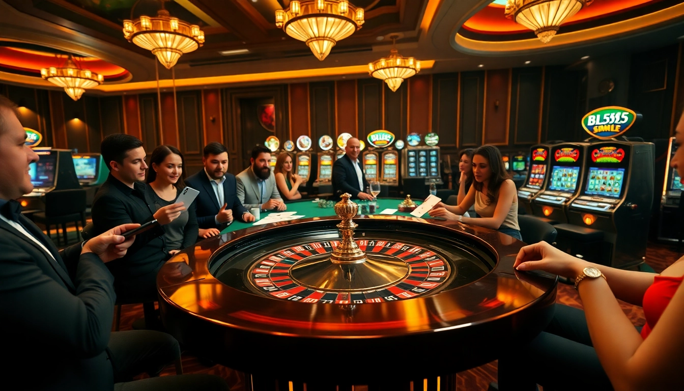 Players engaging at a luxurious BL555 casino table, showcasing excitement and strategy.