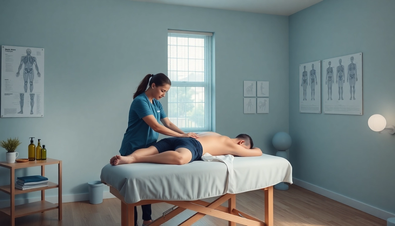 Sports massage course in action with therapist and athlete in a calm clinic setting.