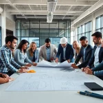 Collaboration in a construction member organization office highlights teamwork and planning efforts.