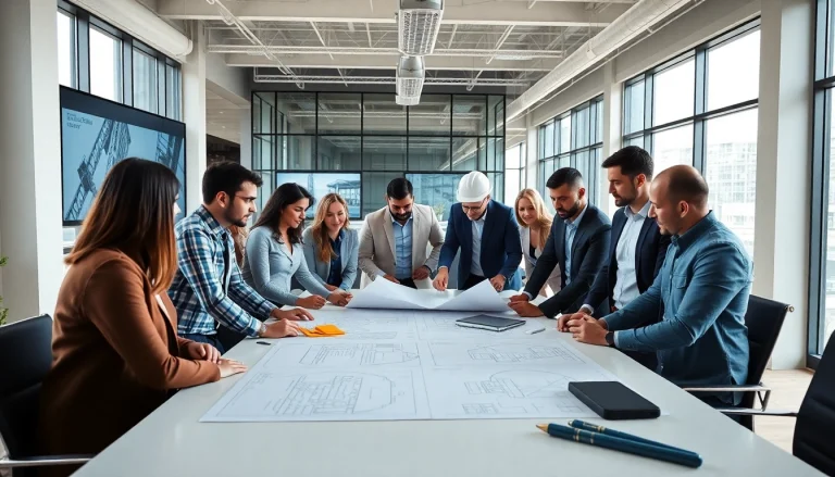 Collaboration in a construction member organization office highlights teamwork and planning efforts.