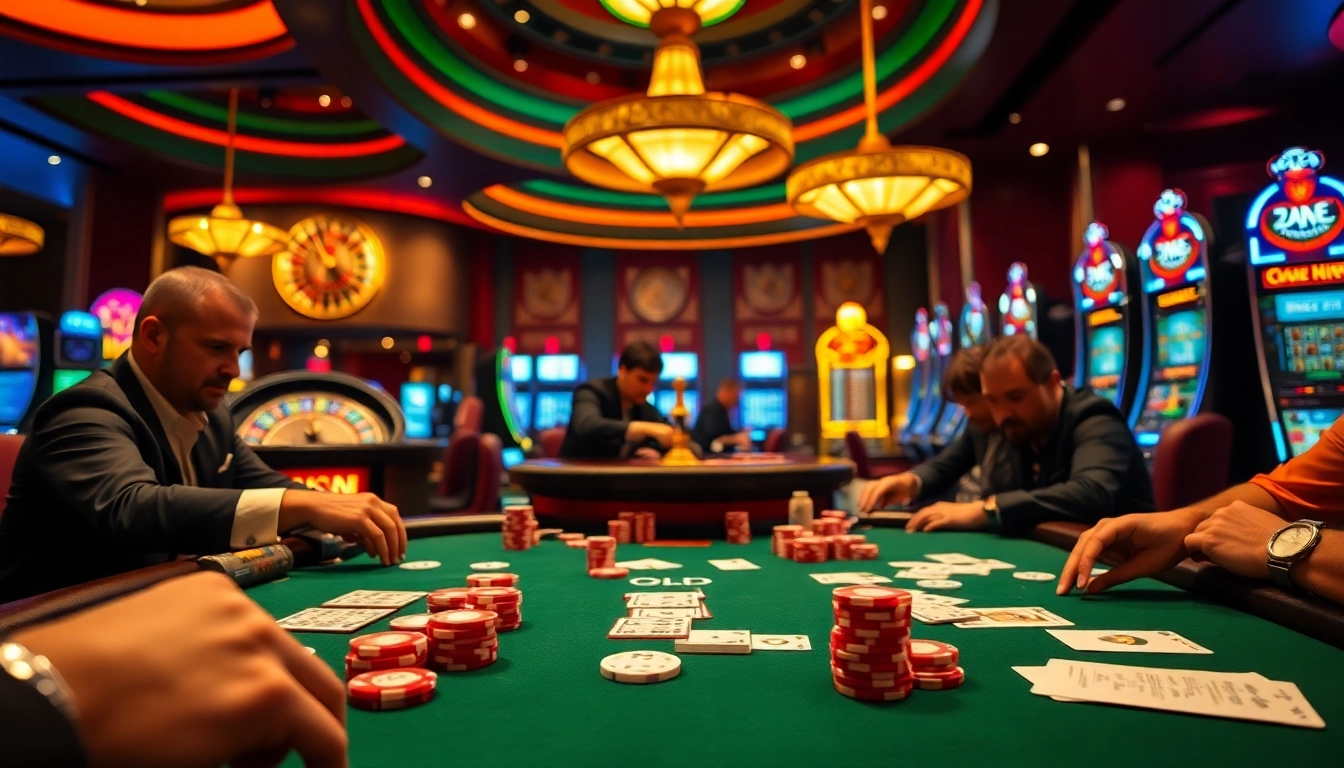 Experience vibrant gambling excitement at MK8's luxury casino, featuring poker tables and roulette wheels.