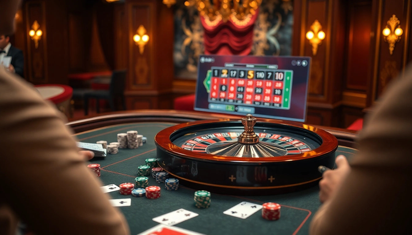 This vibrant casino scene showcases strategic gameplay at https://s8media.com/, featuring poker chips and a roulette wheel.