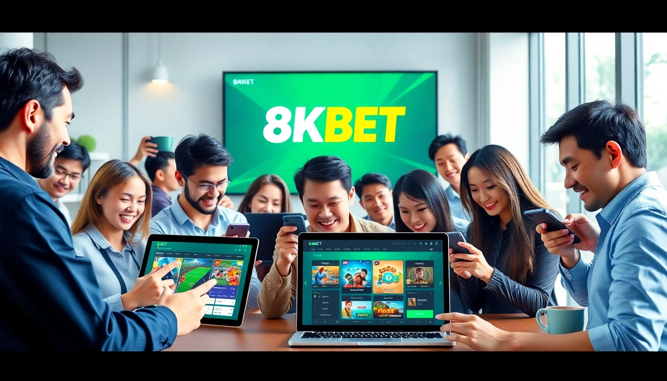 8kbet đăng nhập on mobile devices showcasing vibrant betting options in a modern setting.
