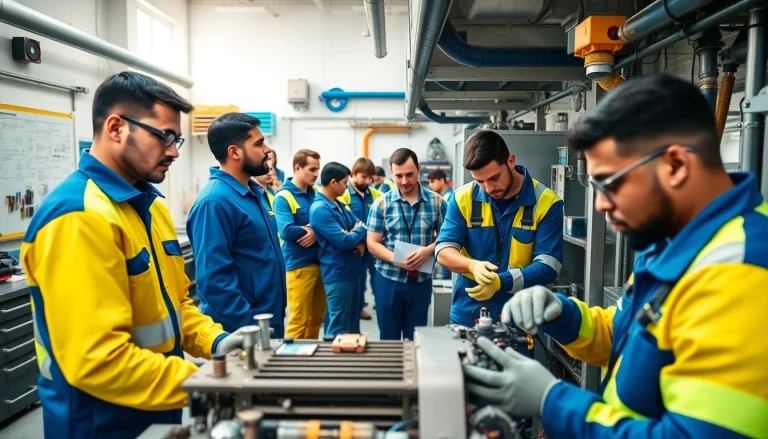 Engaging HVAC technician training session showcasing diverse learners in hands-on equipment training.