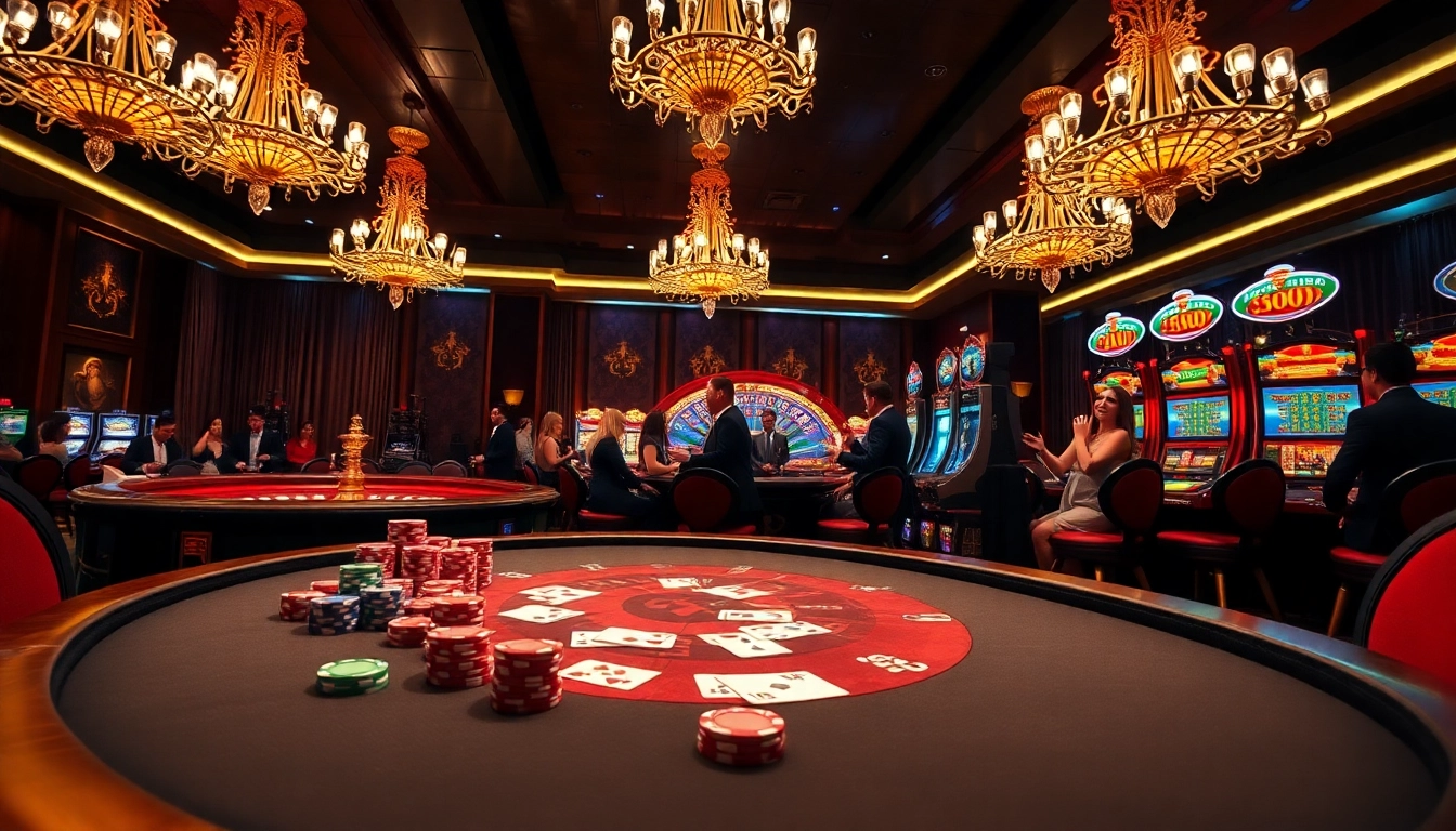 Experience the thrill of gambling at alo789 chính chủ with a lively casino scene showcasing poker and roulette.